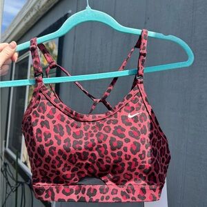 NWT NIKE Women's Pink Red Leopard Sports Bra Cheetah animal print training L